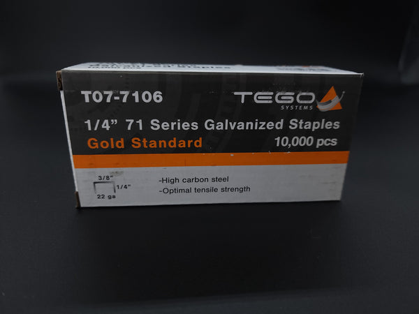 TEGO Gold Standard 1/4" 71 Series Galvanized Upholstery Staples — 10,000 ct
