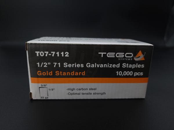 TEGO Gold Standard 1/2" 71 Series Galvanized Upholstery Staples — 10,000 ct