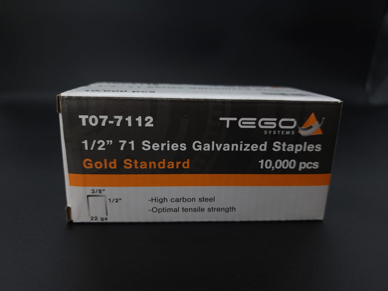 TEGO Gold Standard 1/2" 71 Series Galvanized Upholstery Staples — 10,000 ct