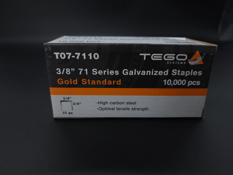 TEGO Gold Standard 3/8" 71 Series Galvanized Upholstery Staples — 10,000 ct