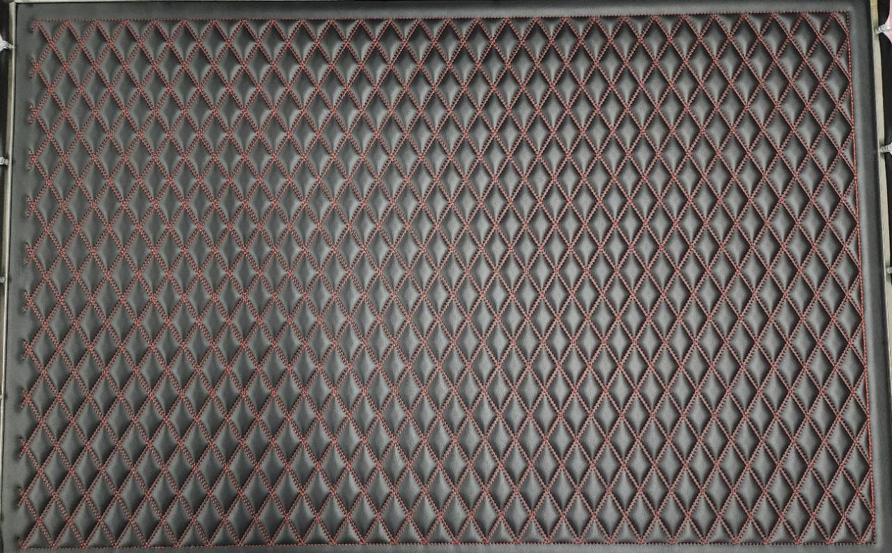 Full Double Diamond Vertical CNC panel in black Pinnacle 909 Raven vinyl with red stitching