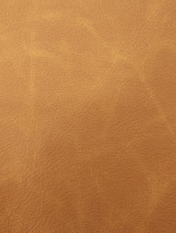 Tan motorcycle leather hide — water-resistant distressed buffalo, FMVSS 302 / Cal 117 rated, Carolyn Fabrics Sidecar collection