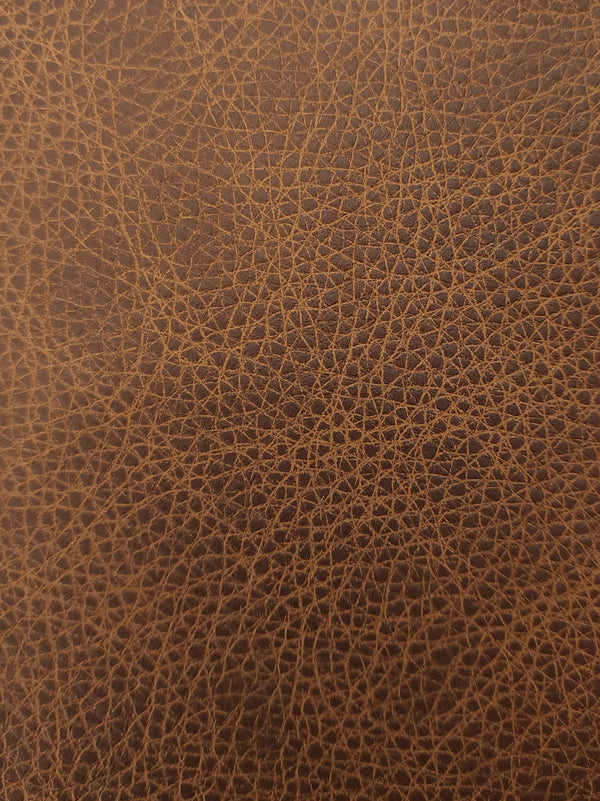 Cognac distressed leather hide — Cal 117 / NFPA 260 rated hospitality leather, Carolyn Fabrics Roadhouse collection