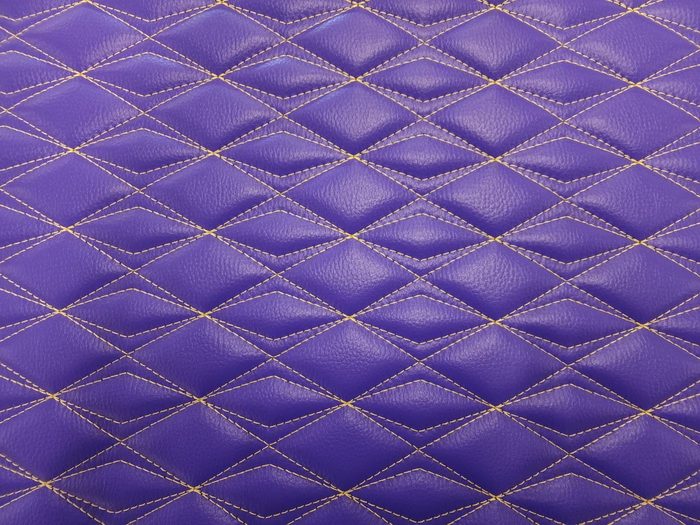 Diamond stitch pattern on purple vinyl with gold thread